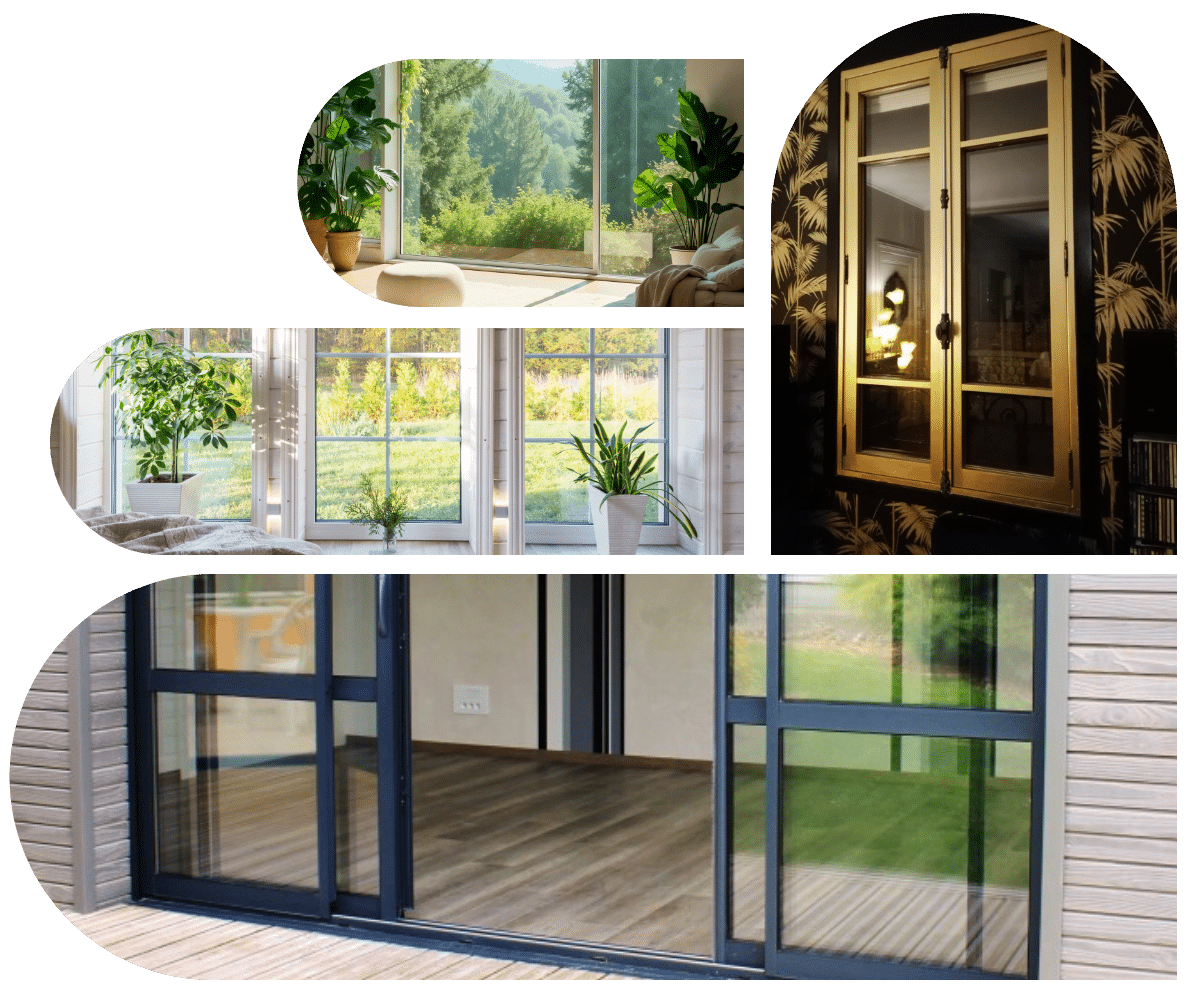 Collage de différents types de fenêtres, illustrant la diversité des styles et des designs architecturaux