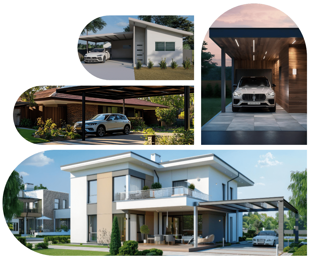 Conception moderne de maison avec un carport intégré, mettant en valeur l'architecture contemporaine et l'esthétique