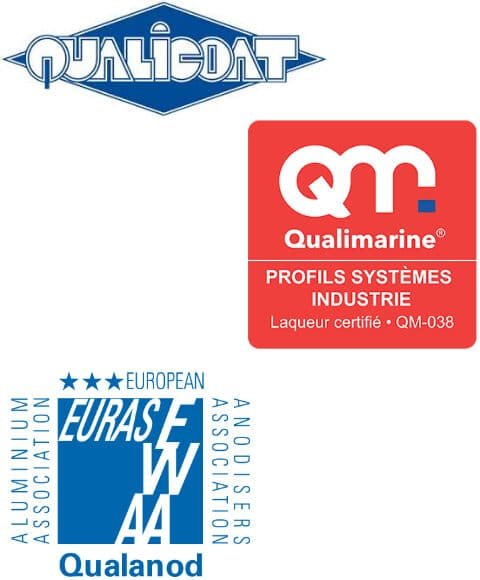 Logos des labels Quallidat, Qualicoat et Qualimarine
