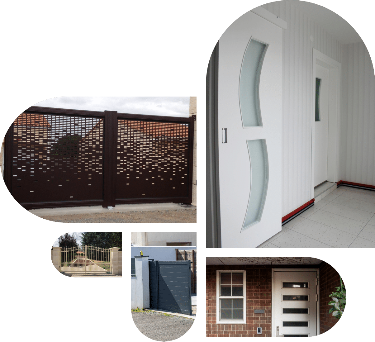 Une série d'images présentant différents types de portes, illustrant leur variété de styles et de matériaux