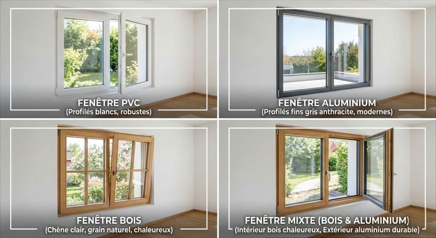 dormant de fenêtre différents sur 4 types de fenêtre