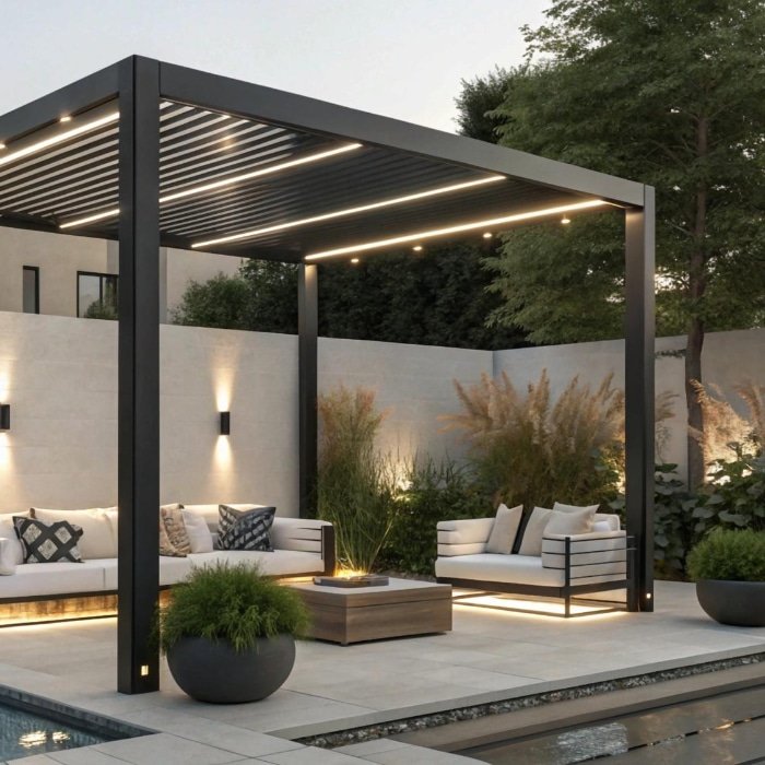 Pergola bioclimatique faite avec embellie habitat